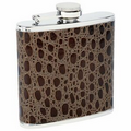 6 Oz. Stainless Steel Flask w/Brown Faux Leather Crocodile Embossed
